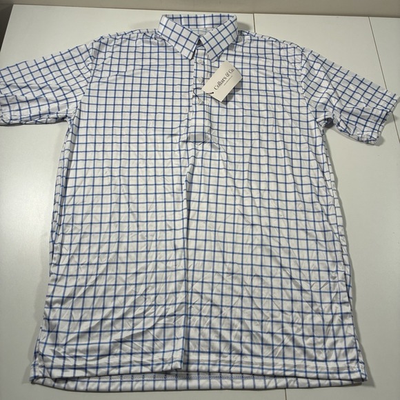 NEW Collars and Co. Dress Polo Shirt XL White Blue Check Office - Picture 2 of 8